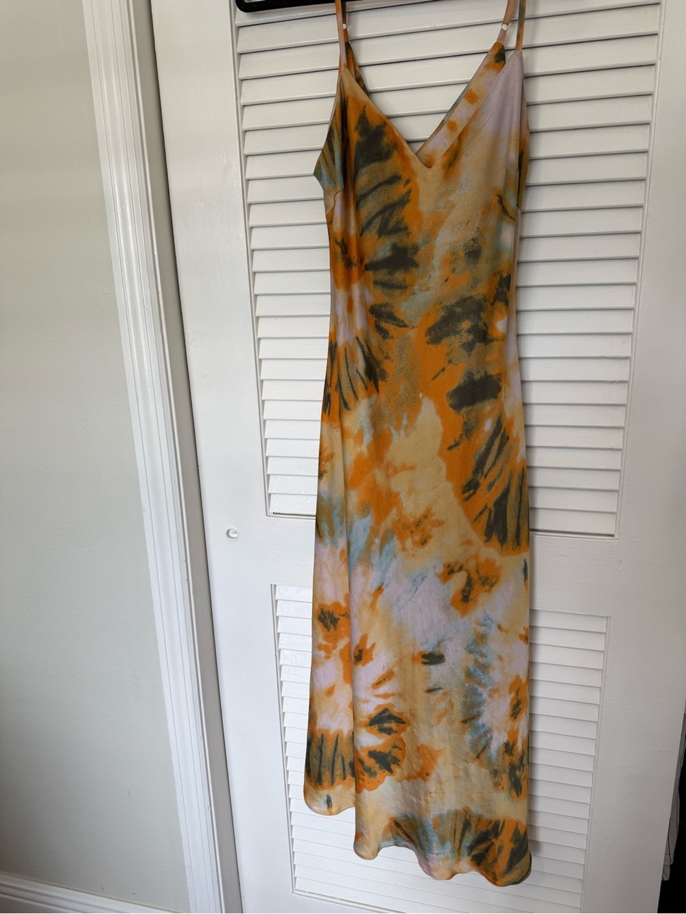 Nasty Gal Mustard and Olive Tie-Dye Slip Midi Dress